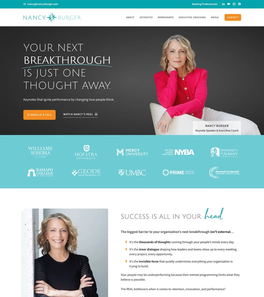 Website design and development for Nancy Burger, Keynote Speaker & Executive Coach